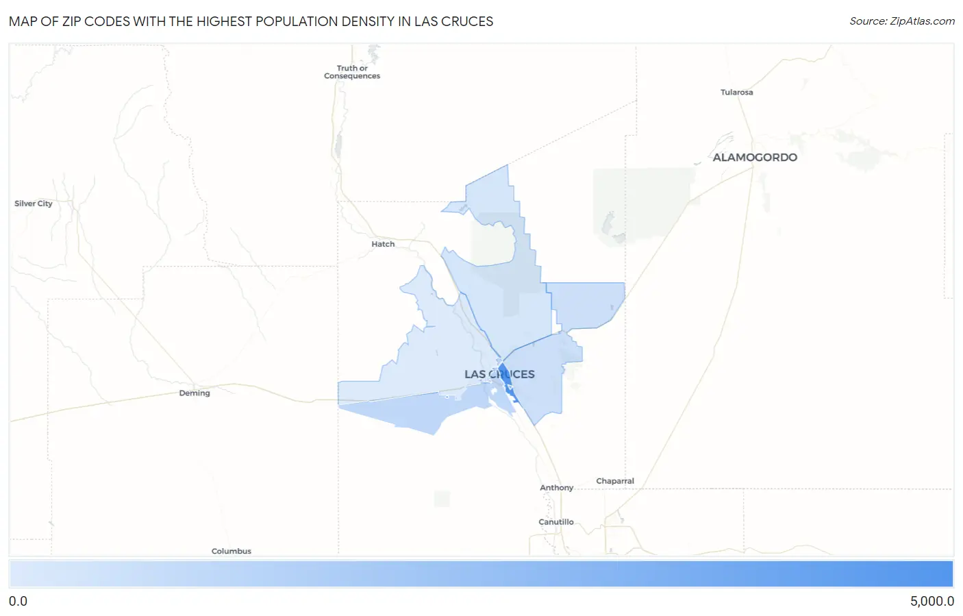 Zip Codes with the Highest Population Density in Las Cruces Map