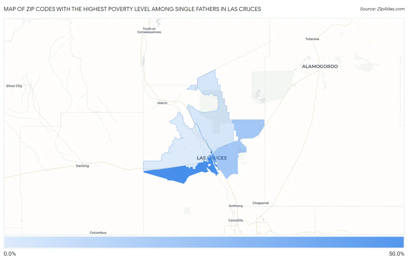 Zip Codes with the Highest Poverty Level Among Single Fathers in Las Cruces Map