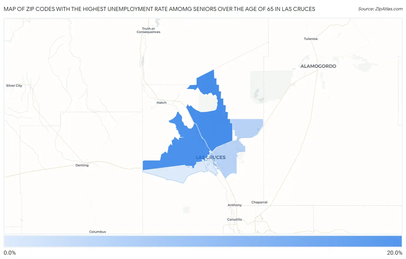 Zip Codes with the Highest Unemployment Rate Amomg Seniors Over the Age of 65 in Las Cruces Map