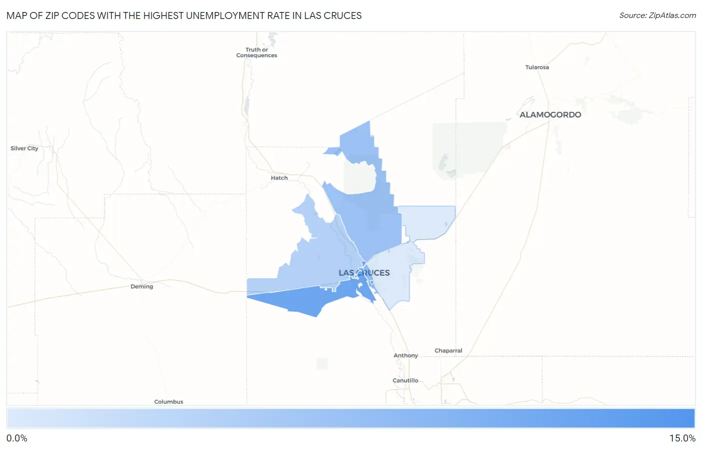 Zip Codes with the Highest Unemployment Rate in Las Cruces Map