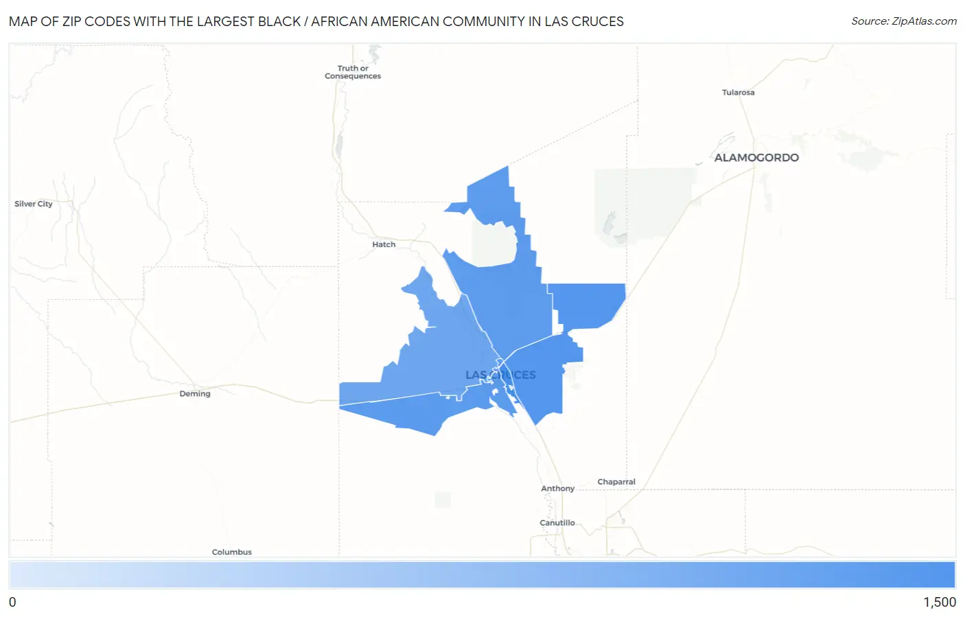 Zip Codes with the Largest Black / African American Community in Las Cruces Map