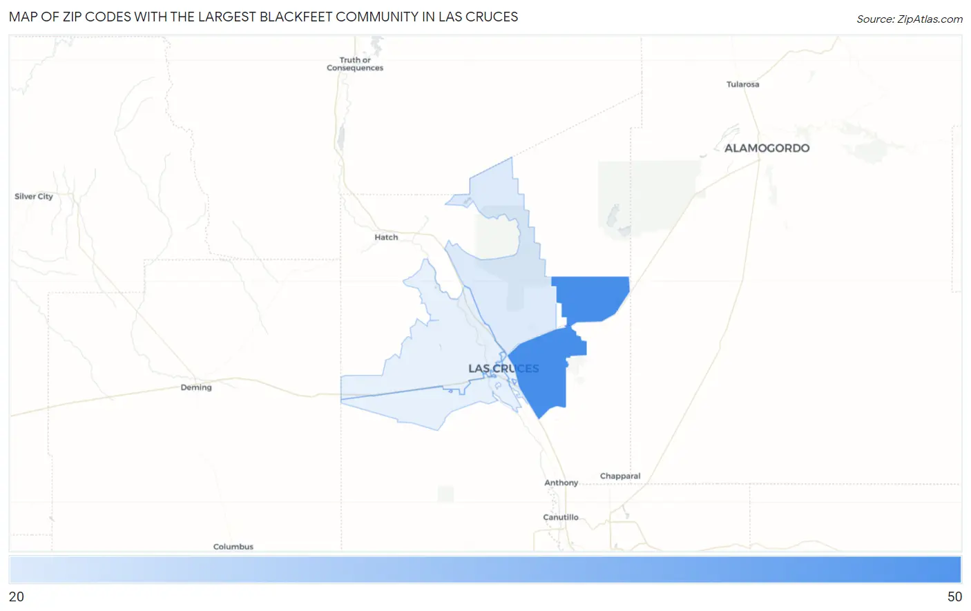 Zip Codes with the Largest Blackfeet Community in Las Cruces Map