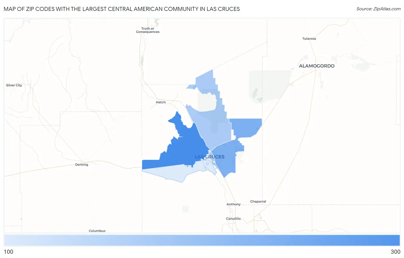 Zip Codes with the Largest Central American Community in Las Cruces Map