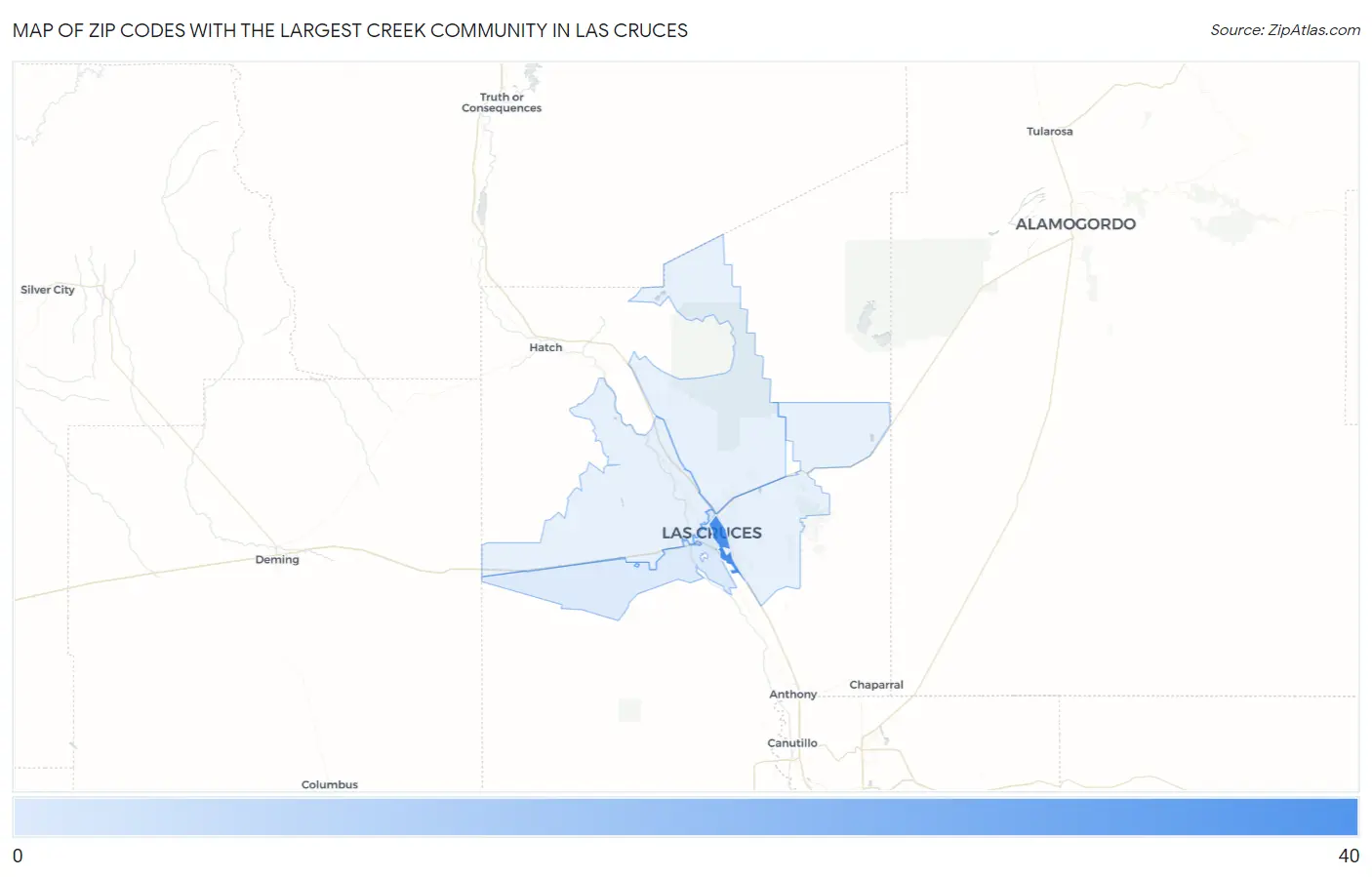 Zip Codes with the Largest Creek Community in Las Cruces Map