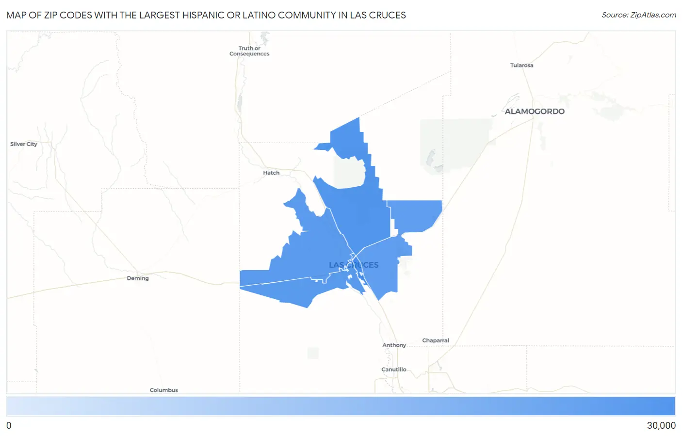 Zip Codes with the Largest Hispanic or Latino Community in Las Cruces Map