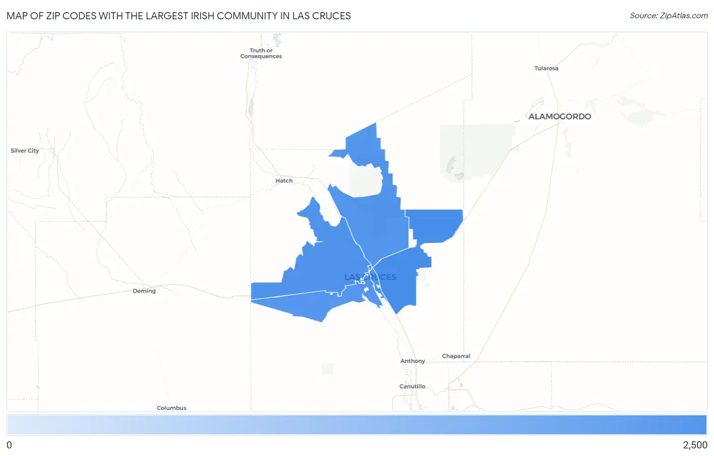 Zip Codes with the Largest Irish Community in Las Cruces Map