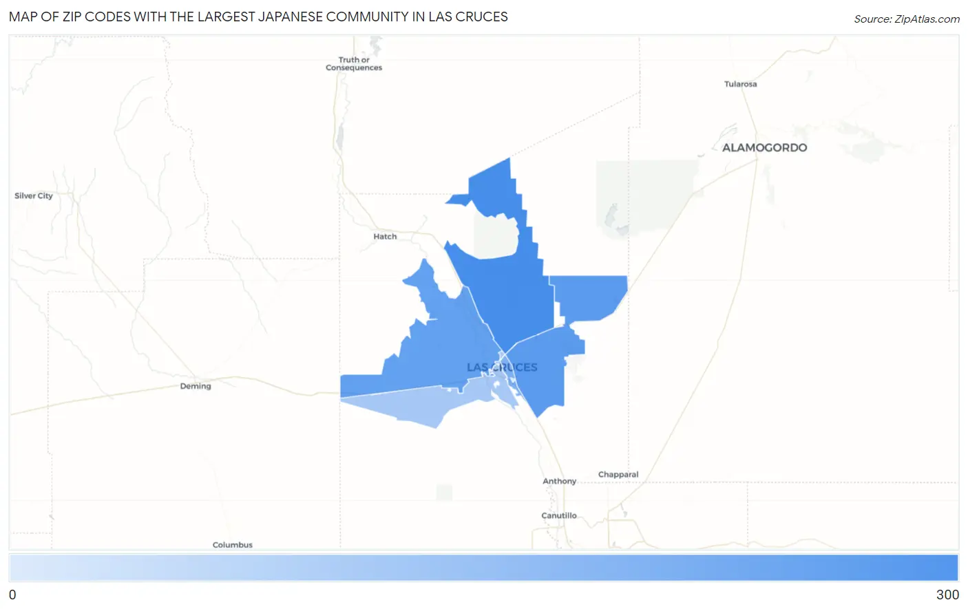 Zip Codes with the Largest Japanese Community in Las Cruces Map