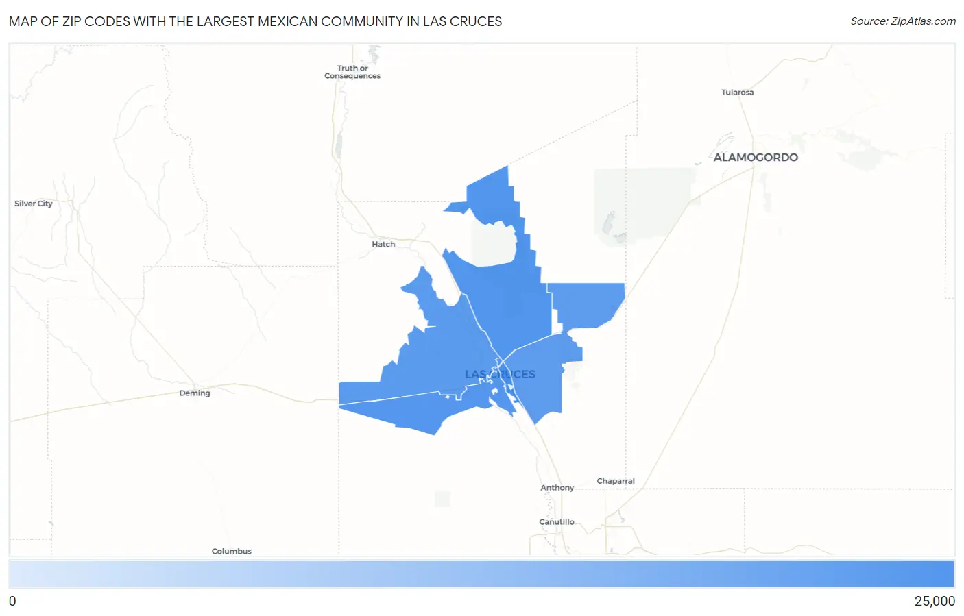 Zip Codes with the Largest Mexican Community in Las Cruces Map