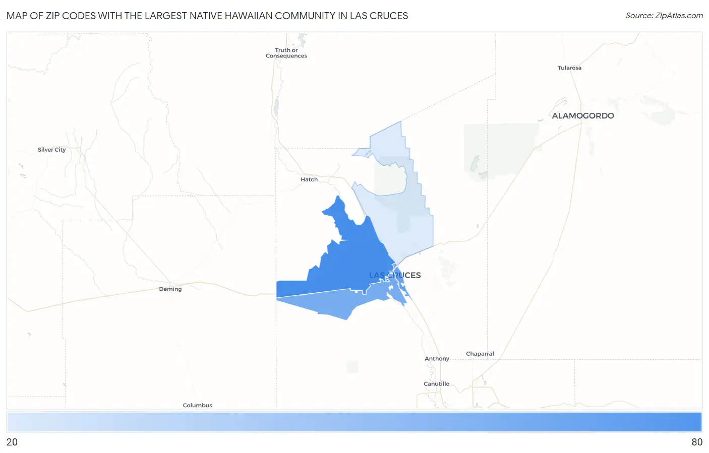 Zip Codes with the Largest Native Hawaiian Community in Las Cruces Map