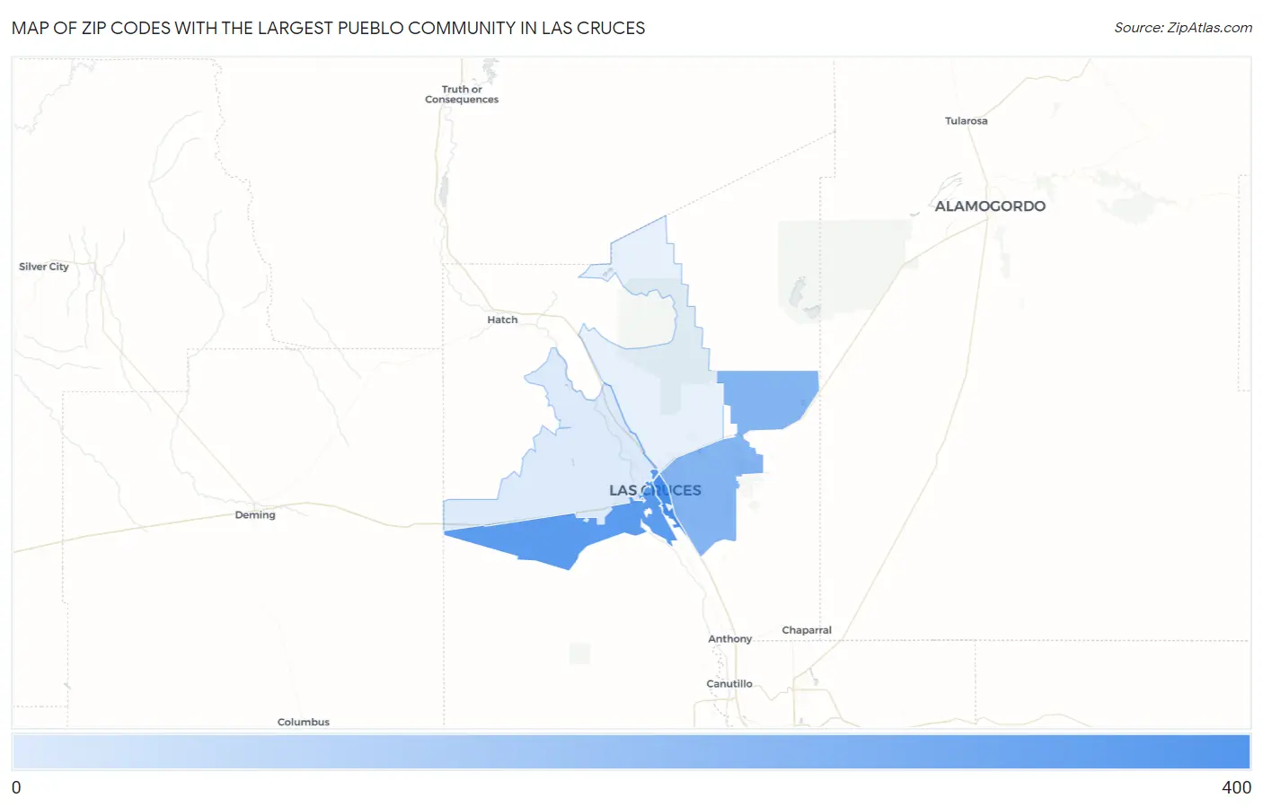 Zip Codes with the Largest Pueblo Community in Las Cruces Map