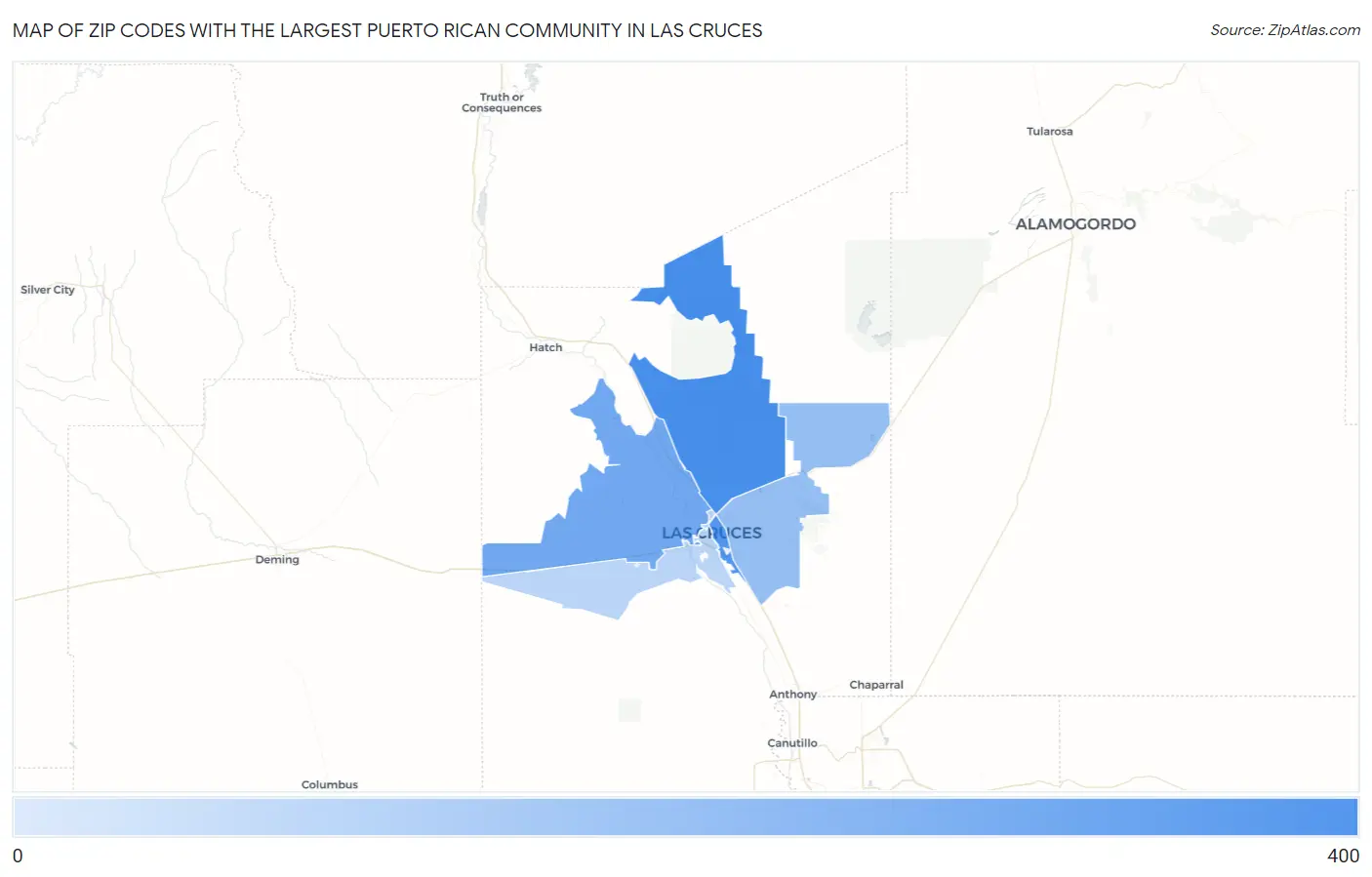 Zip Codes with the Largest Puerto Rican Community in Las Cruces Map