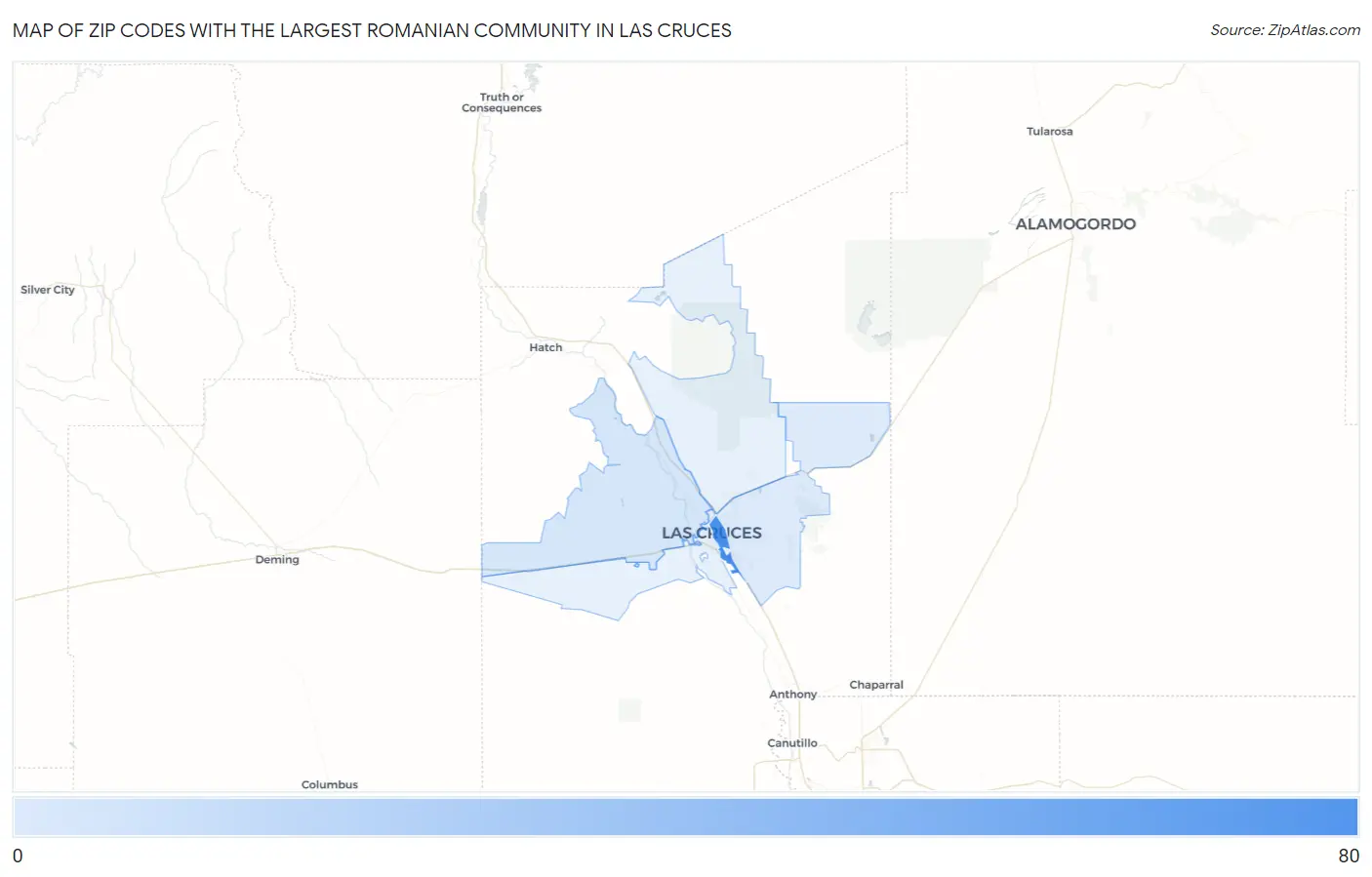 Zip Codes with the Largest Romanian Community in Las Cruces Map