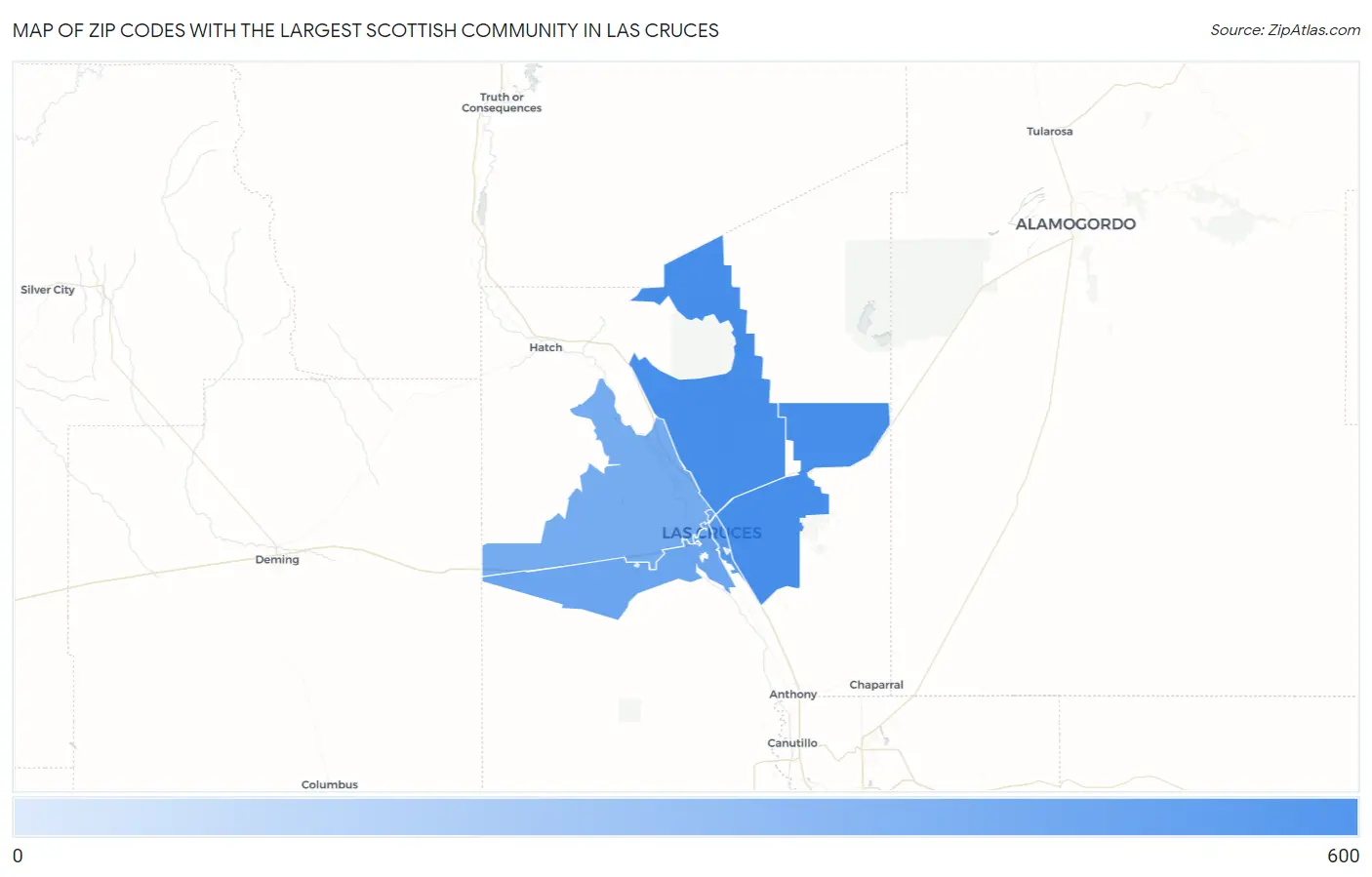 Zip Codes with the Largest Scottish Community in Las Cruces Map