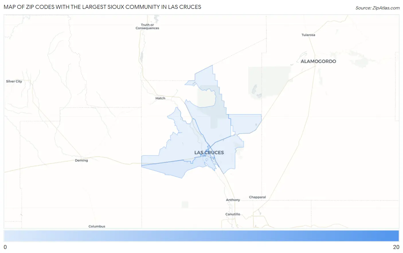 Zip Codes with the Largest Sioux Community in Las Cruces Map