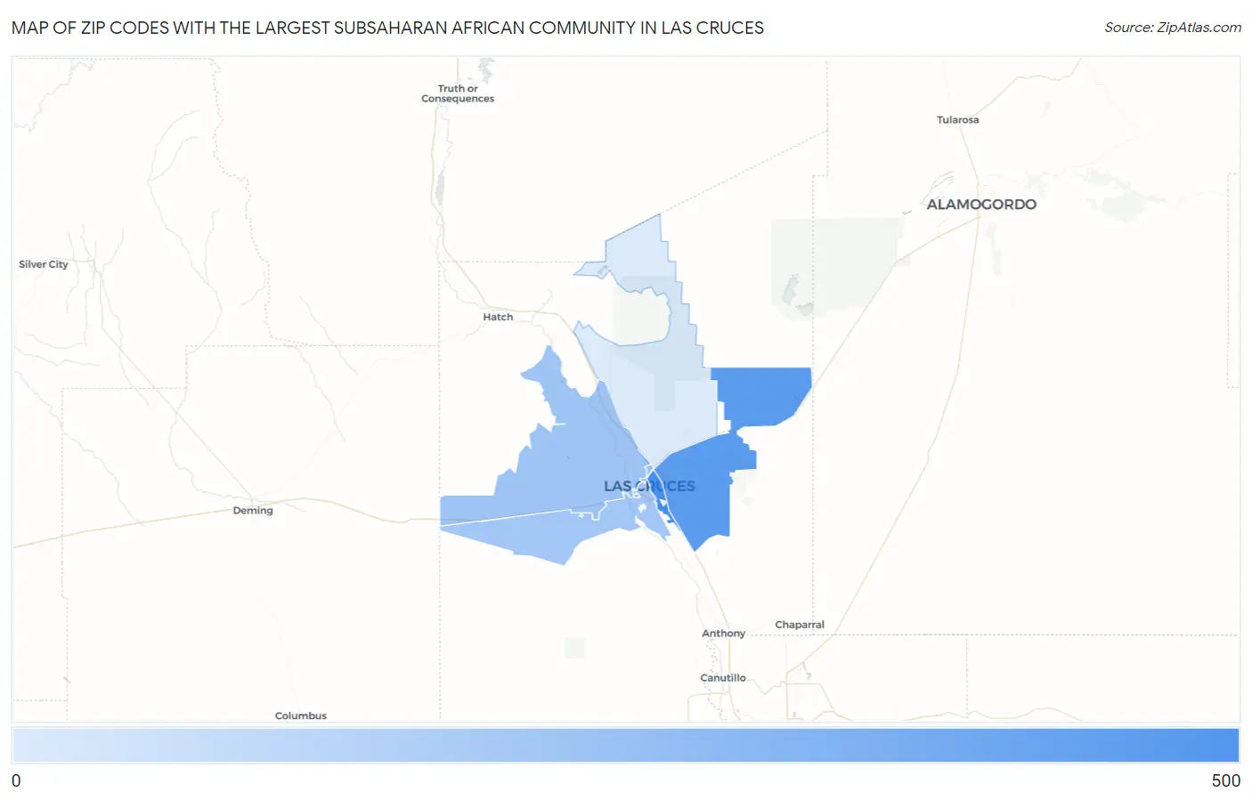 Zip Codes with the Largest Subsaharan African Community in Las Cruces Map