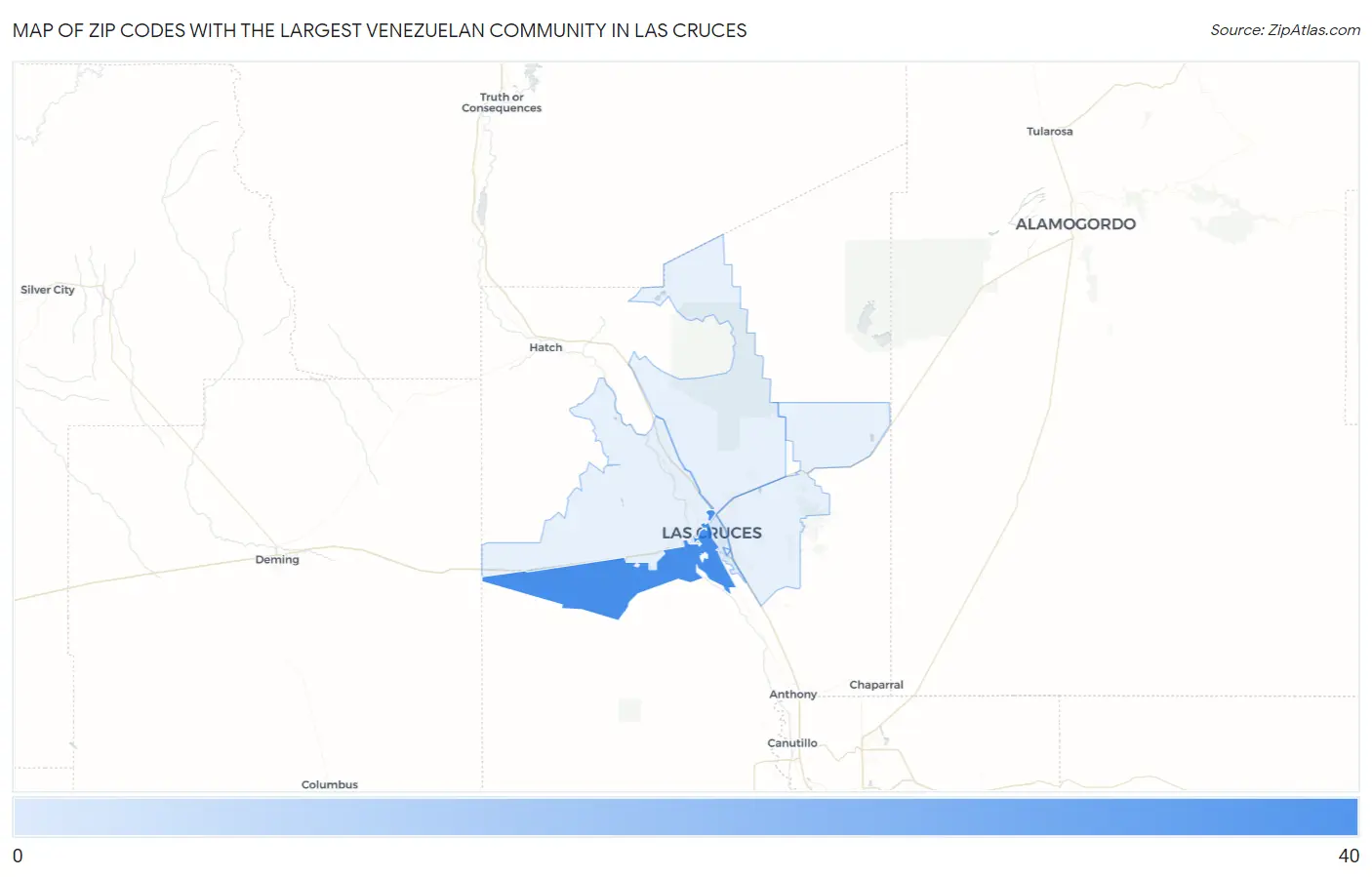 Zip Codes with the Largest Venezuelan Community in Las Cruces Map