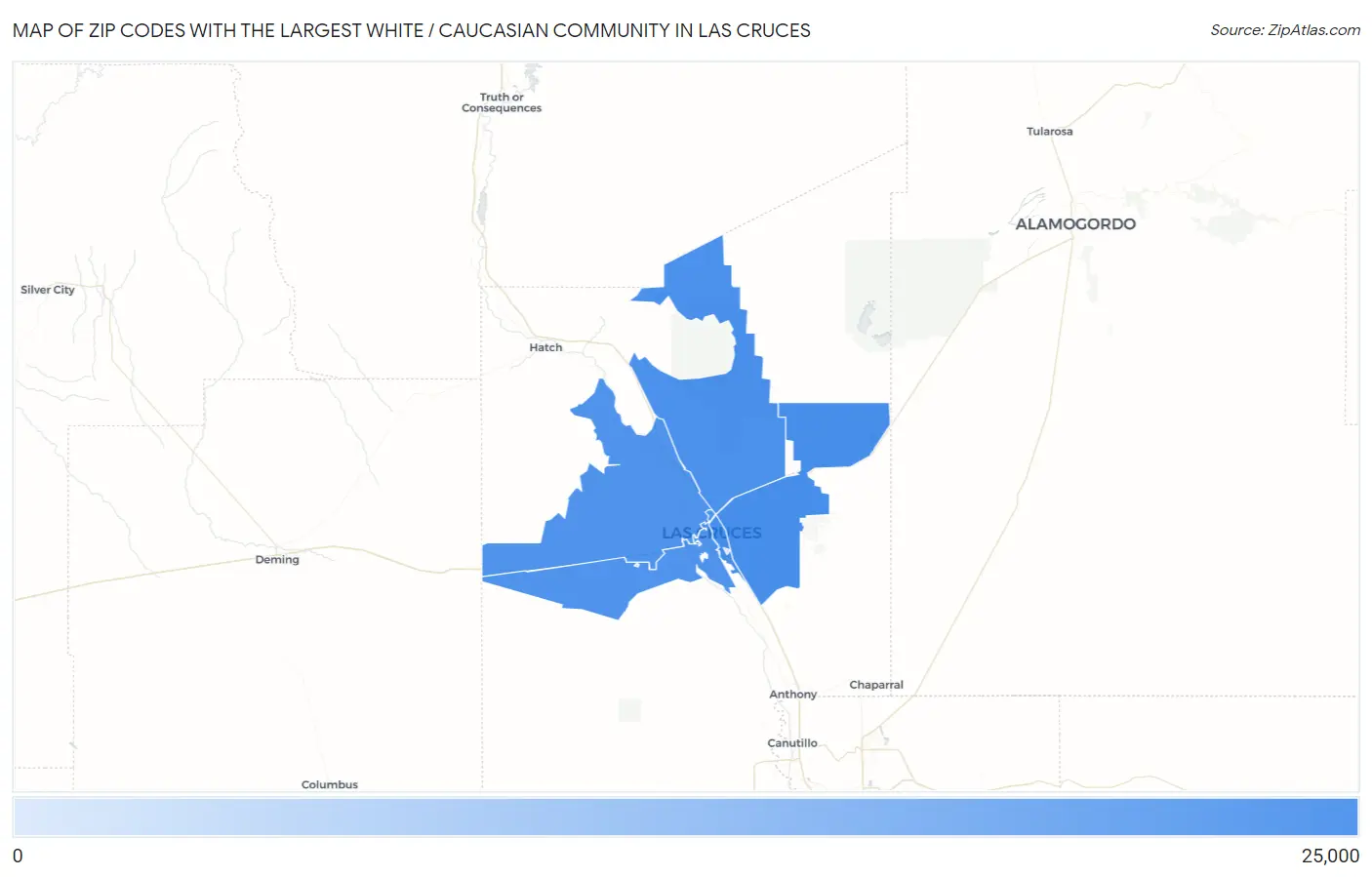 Zip Codes with the Largest White / Caucasian Community in Las Cruces Map