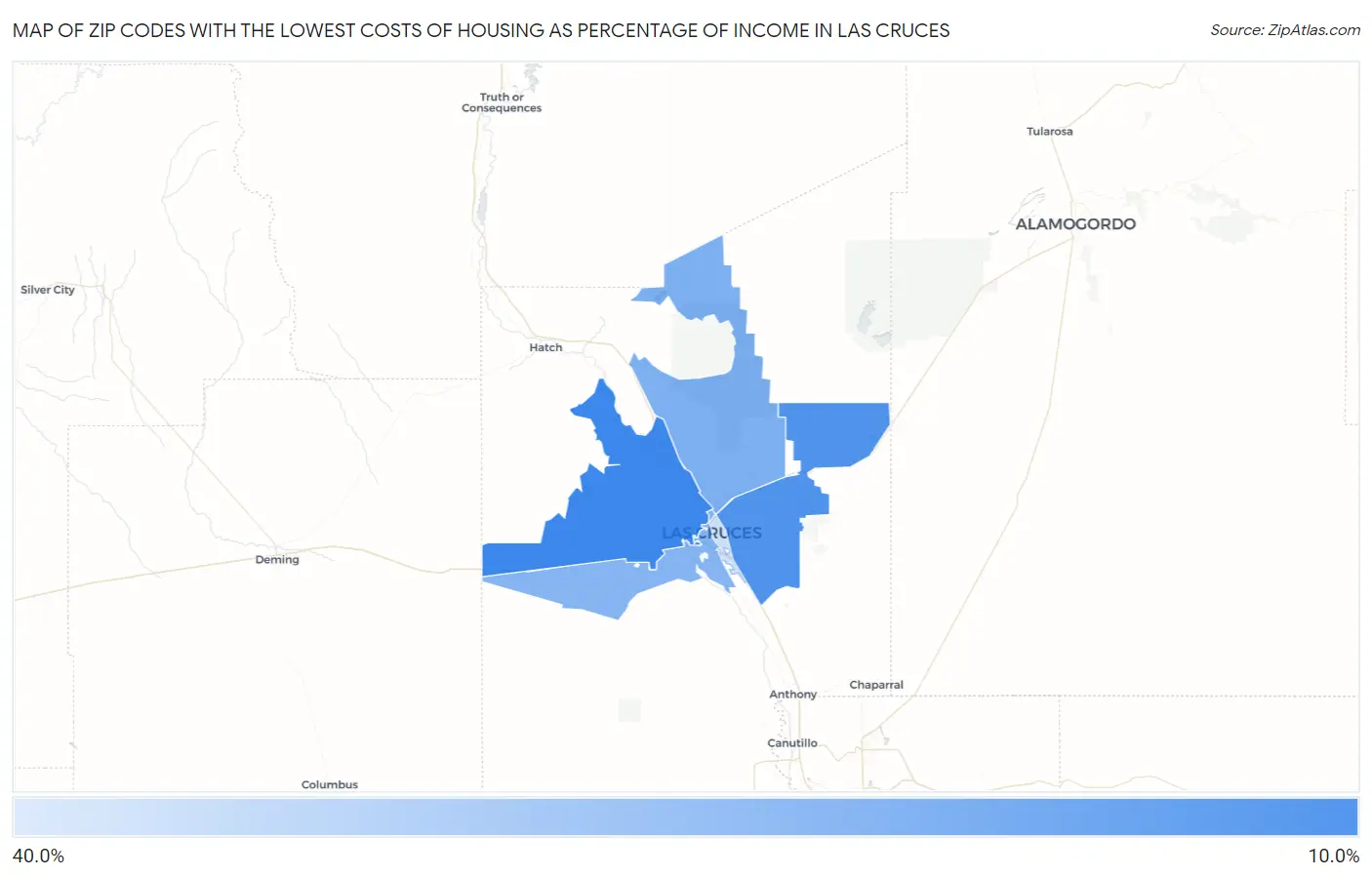 Zip Codes with the Lowest Costs of Housing as Percentage of Income in Las Cruces Map