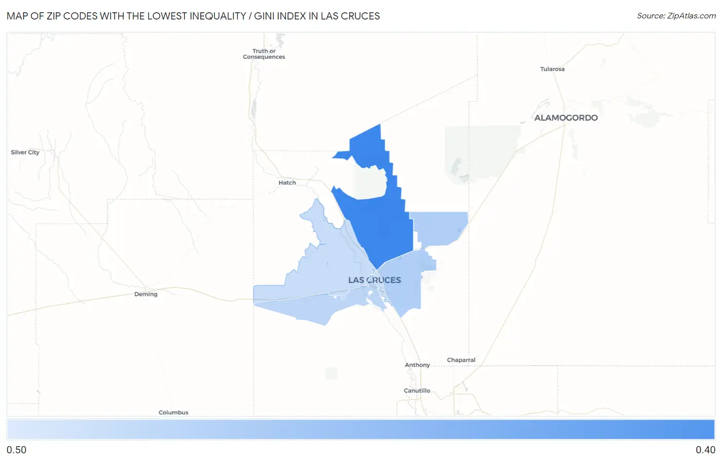 Zip Codes with the Lowest Inequality / Gini Index in Las Cruces Map