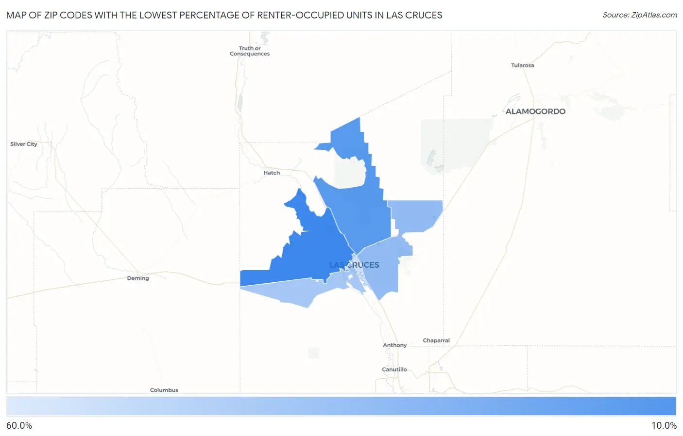 Zip Codes with the Lowest Percentage of Renter-Occupied Units in Las Cruces Map