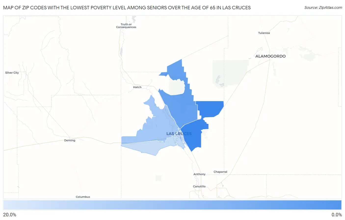 Zip Codes with the Lowest Poverty Level Among Seniors Over the Age of 65 in Las Cruces Map