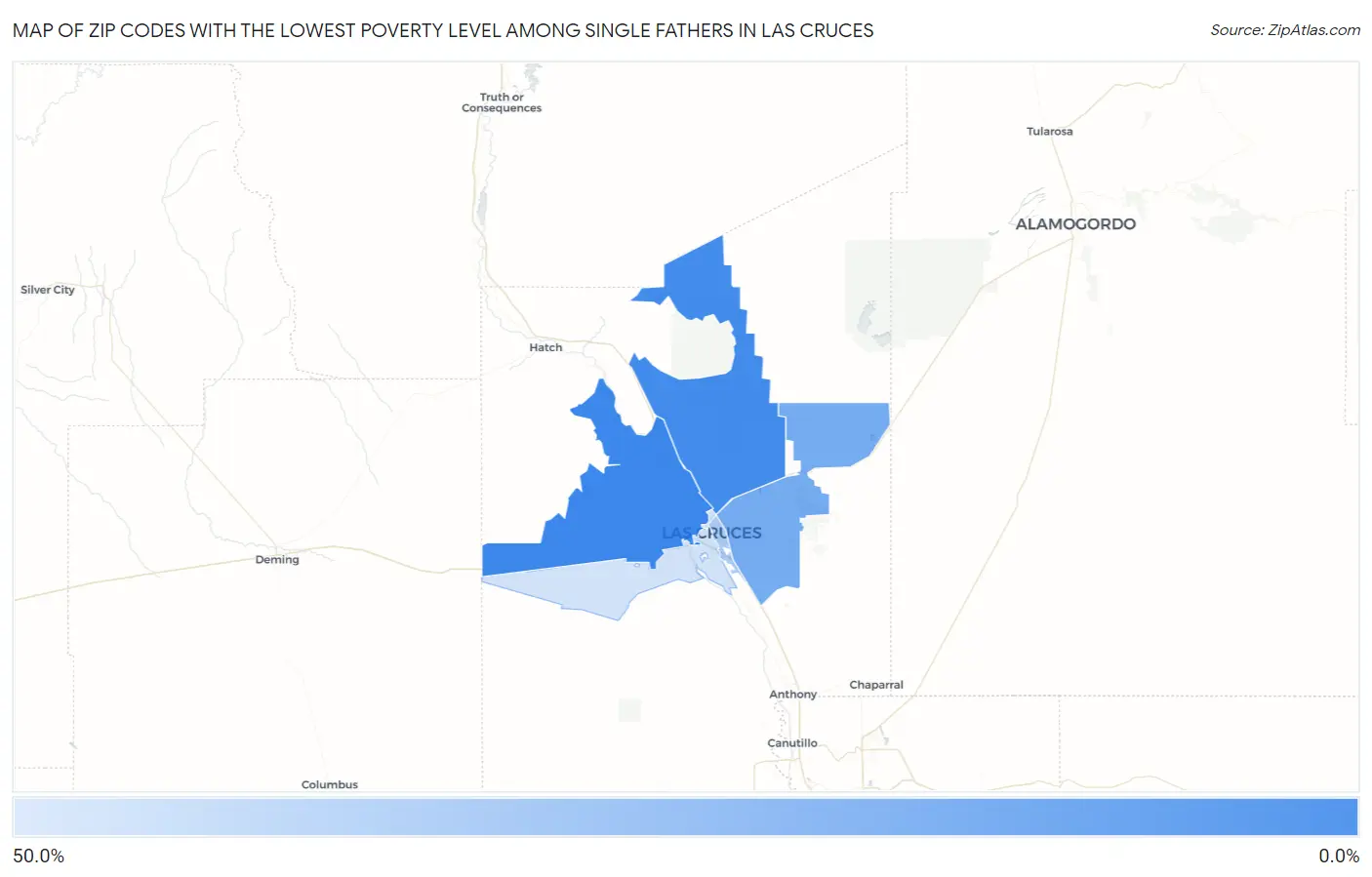 Zip Codes with the Lowest Poverty Level Among Single Fathers in Las Cruces Map