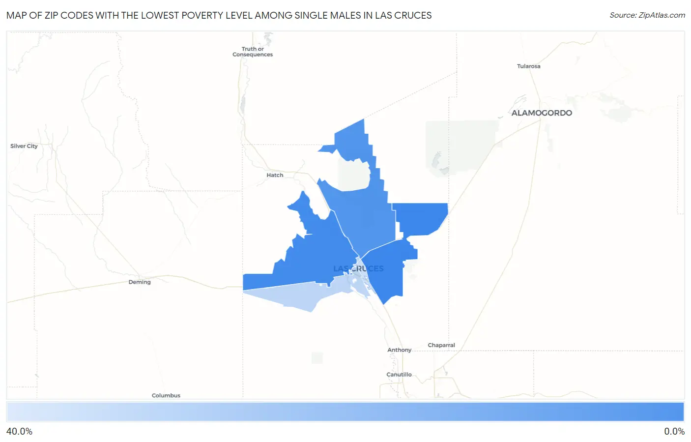 Zip Codes with the Lowest Poverty Level Among Single Males in Las Cruces Map