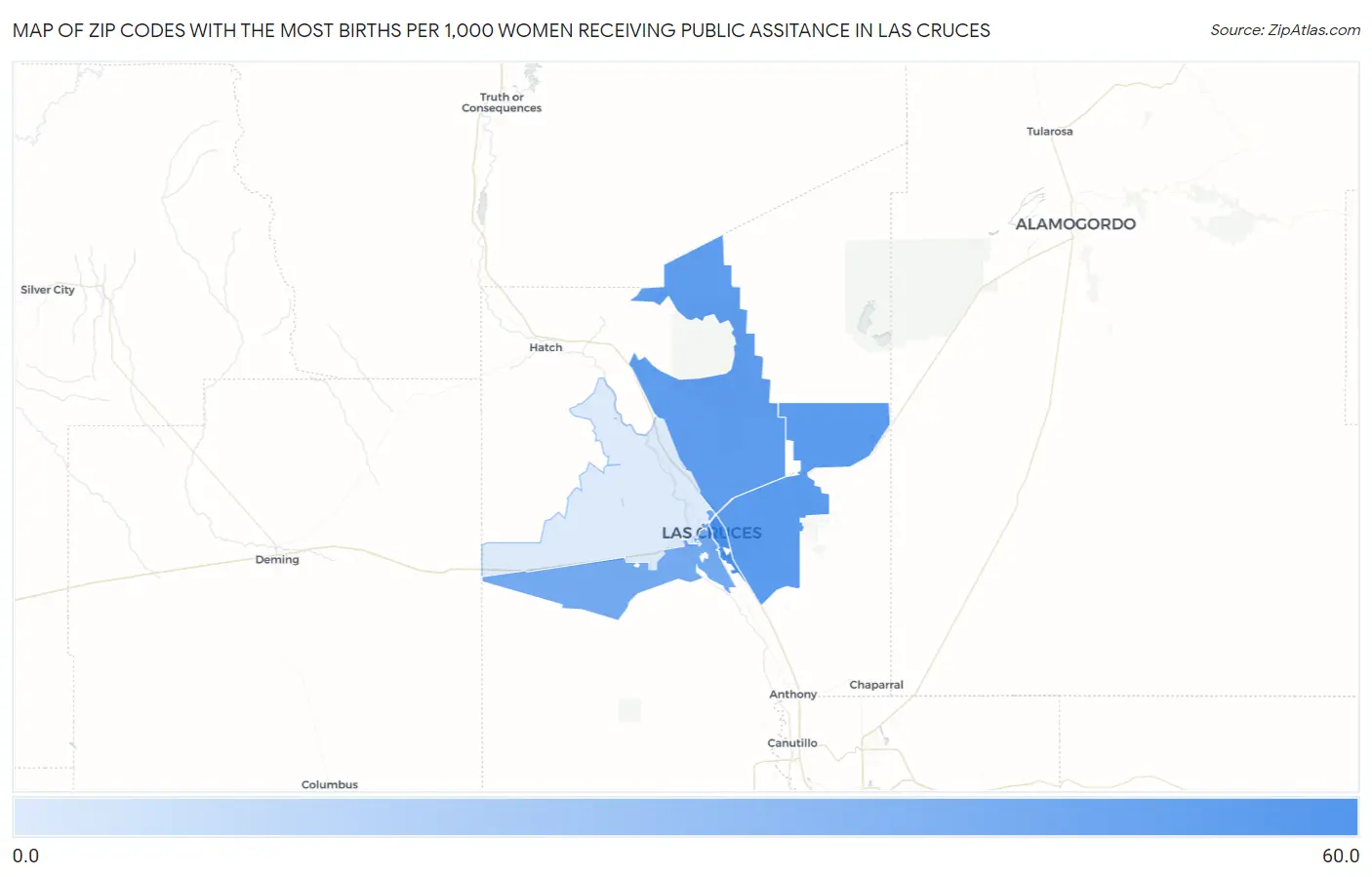 Zip Codes with the Most Births per 1,000 Women Receiving Public Assitance in Las Cruces Map