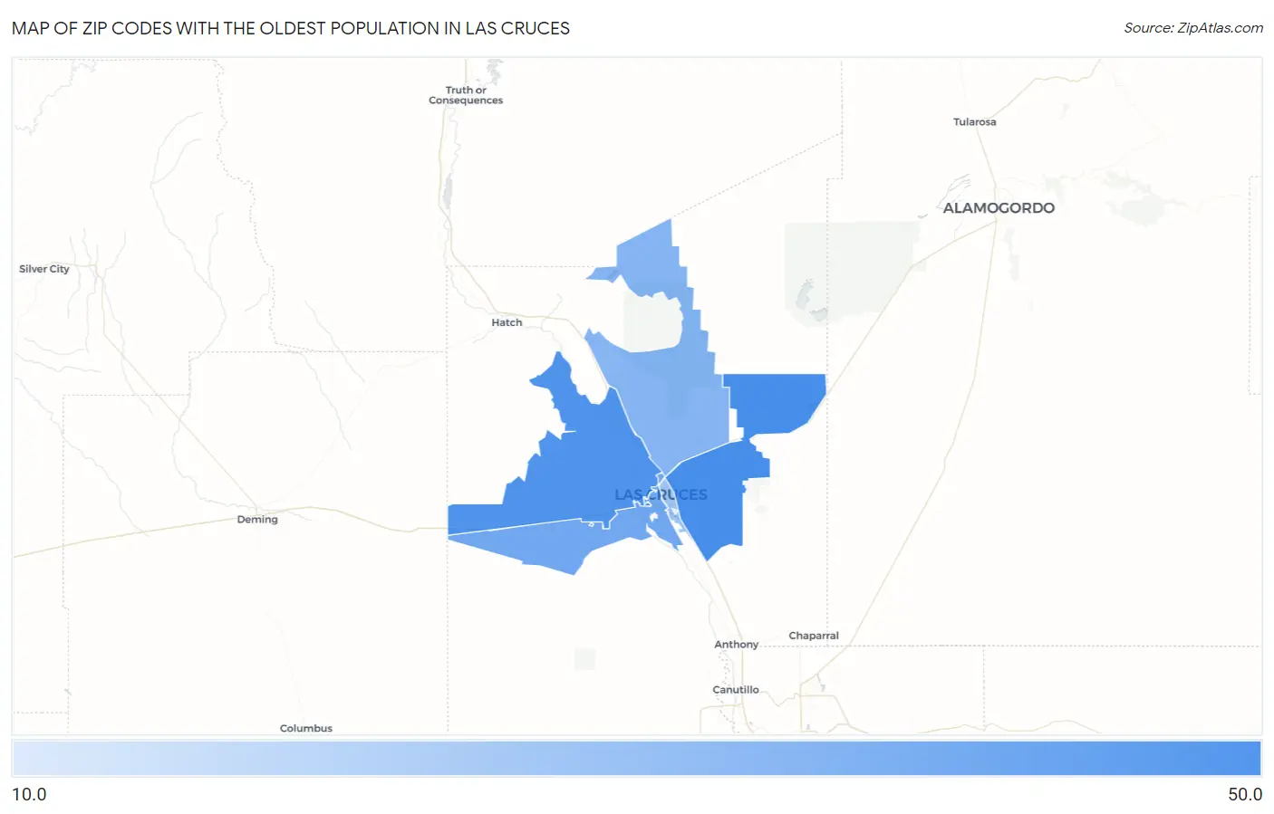 Zip Codes with the Oldest Population in Las Cruces Map