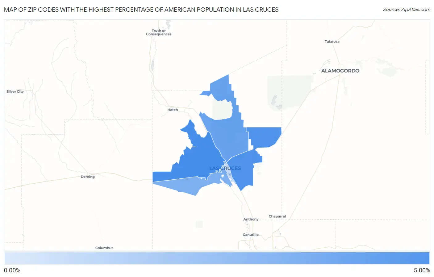 Zip Codes with the Highest Percentage of American Population in Las Cruces Map