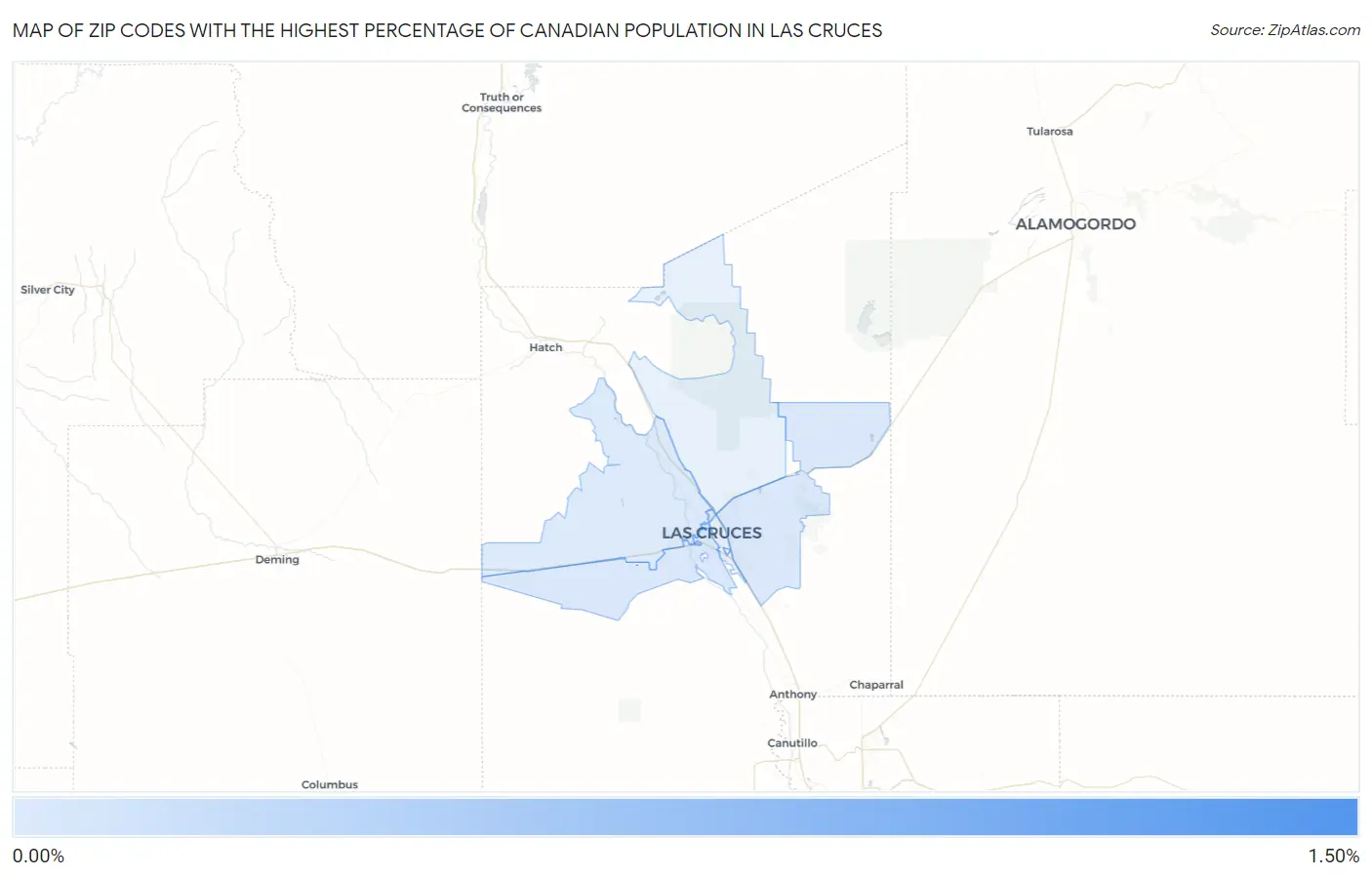 Zip Codes with the Highest Percentage of Canadian Population in Las Cruces Map