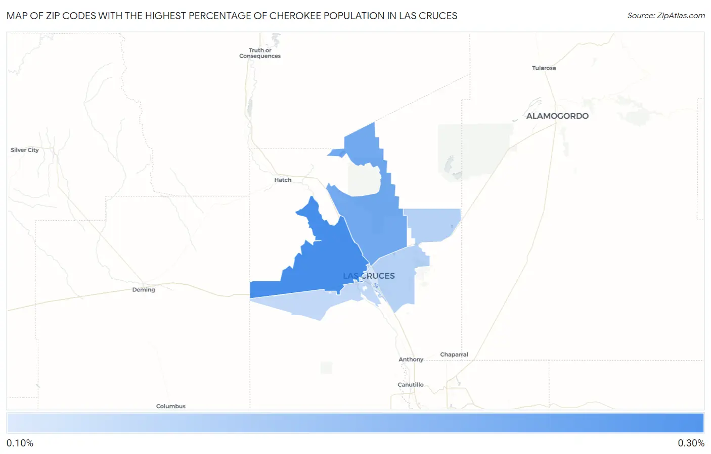 Zip Codes with the Highest Percentage of Cherokee Population in Las Cruces Map
