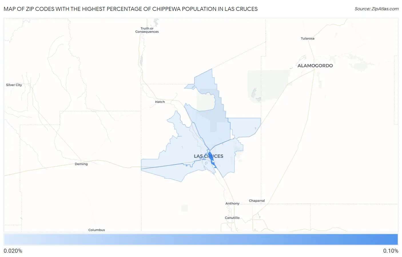 Zip Codes with the Highest Percentage of Chippewa Population in Las Cruces Map