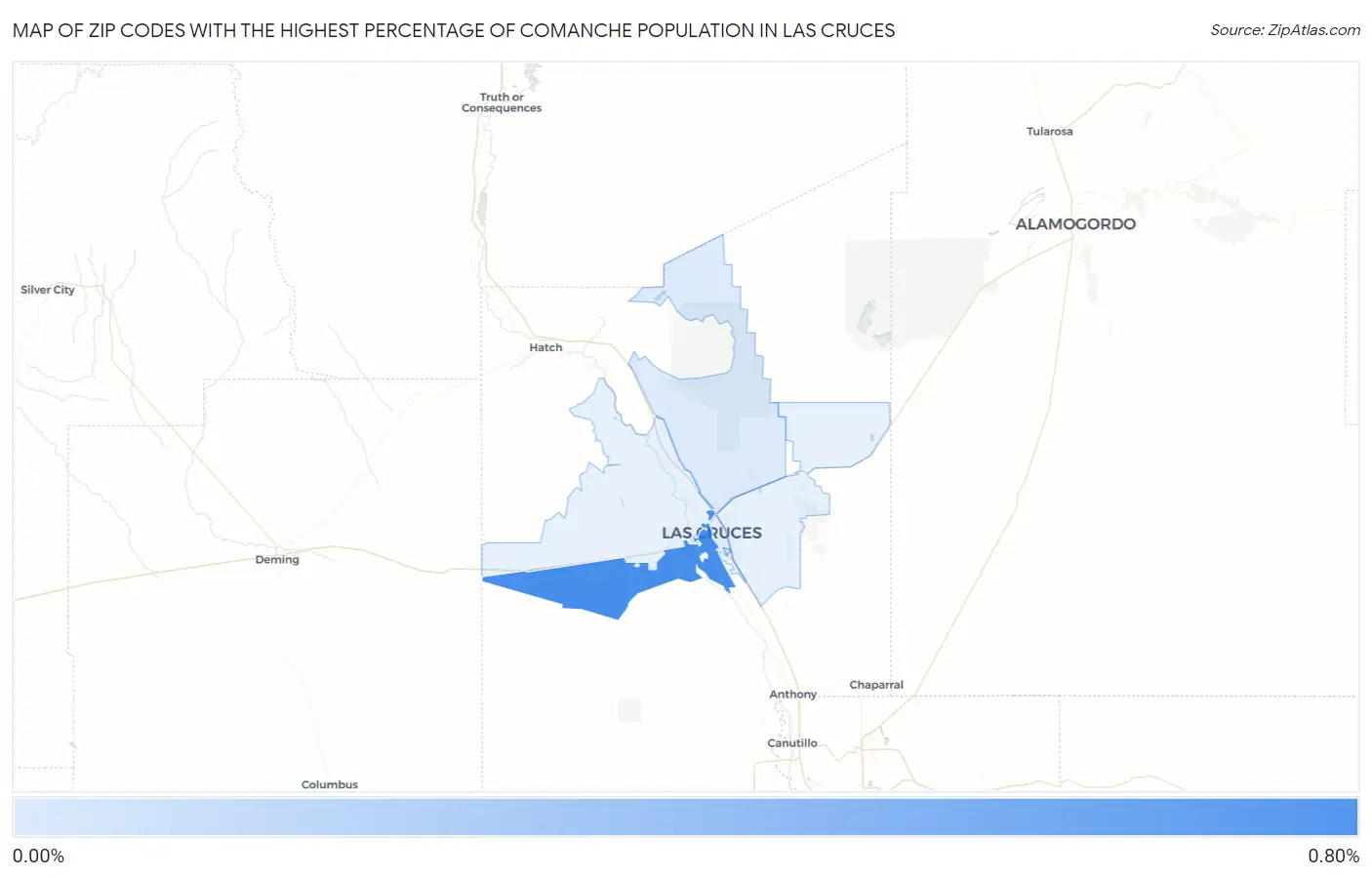 Zip Codes with the Highest Percentage of Comanche Population in Las Cruces Map