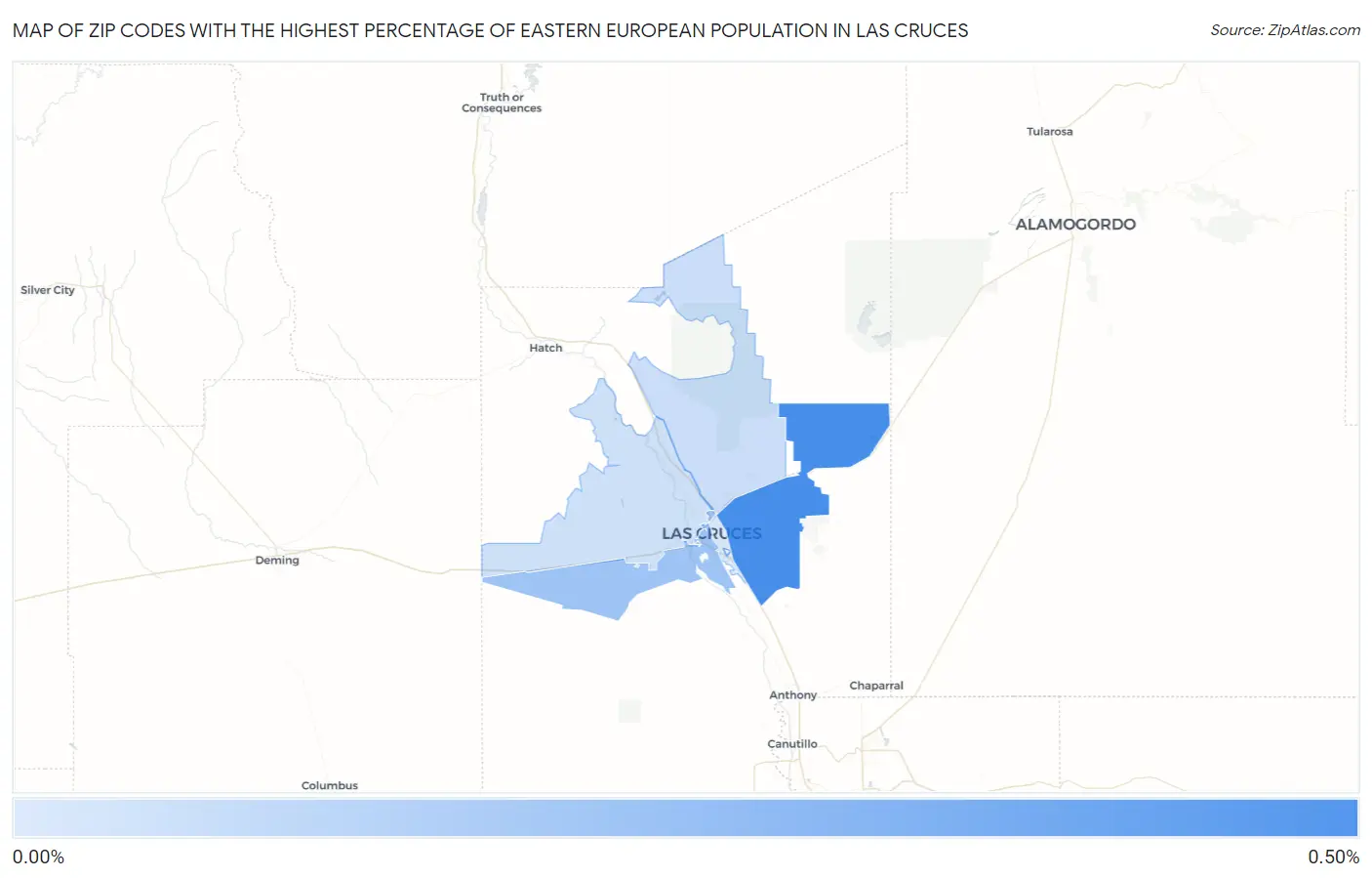 Zip Codes with the Highest Percentage of Eastern European Population in Las Cruces Map