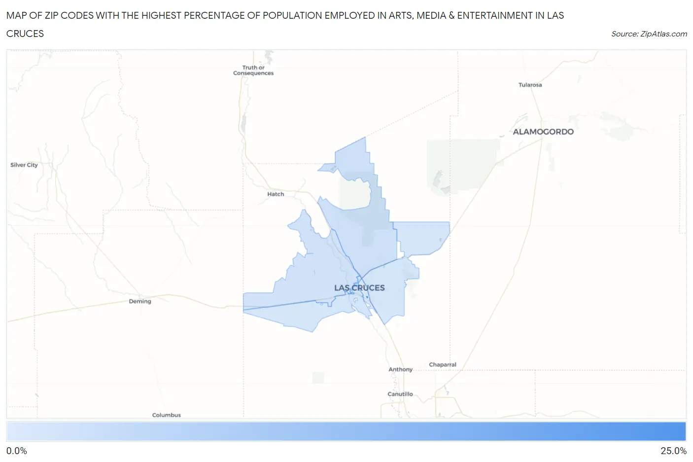 Zip Codes with the Highest Percentage of Population Employed in Arts, Media & Entertainment in Las Cruces Map