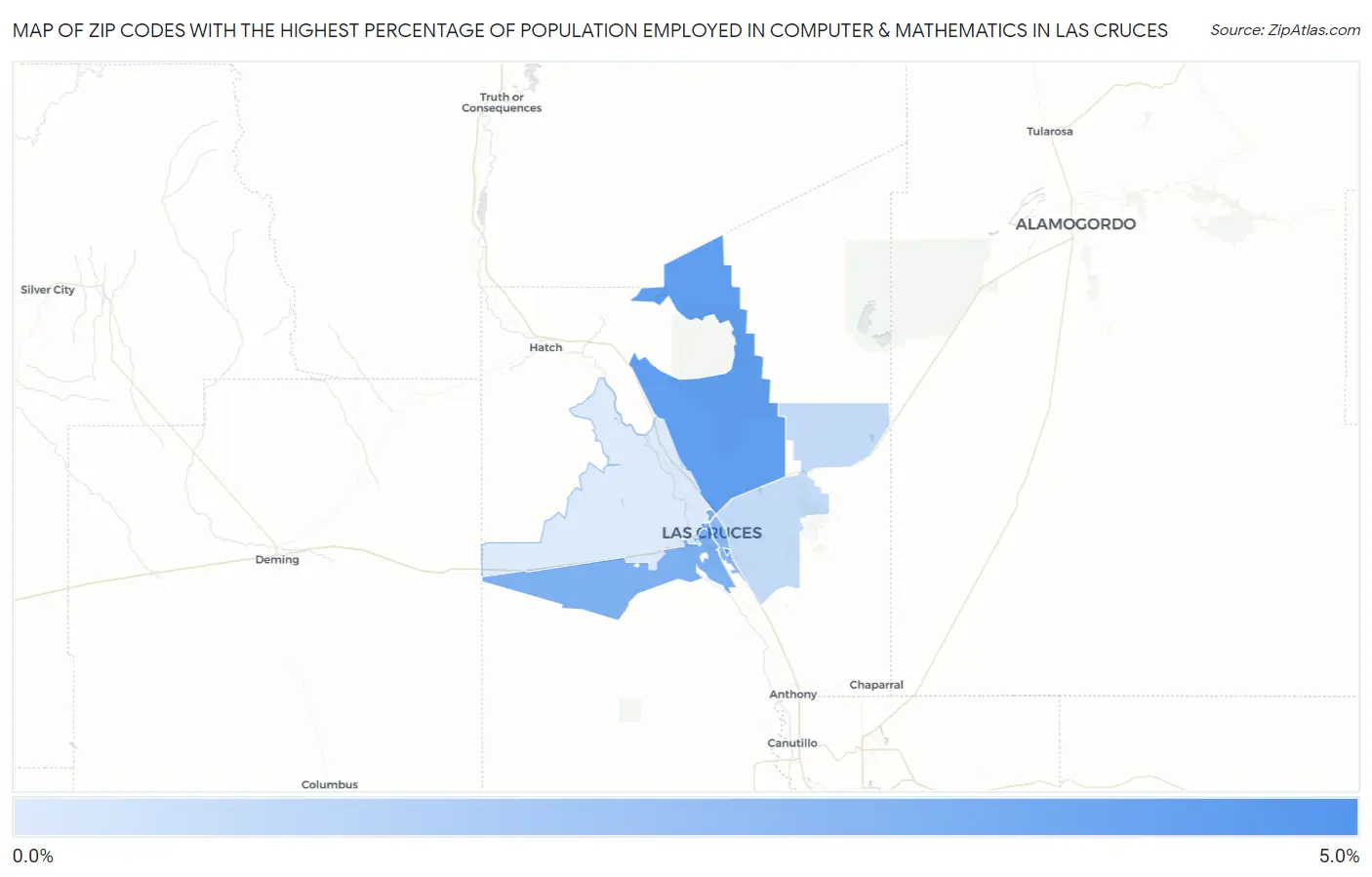 Zip Codes with the Highest Percentage of Population Employed in Computer & Mathematics in Las Cruces Map