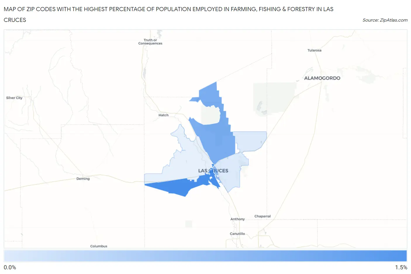 Zip Codes with the Highest Percentage of Population Employed in Farming, Fishing & Forestry in Las Cruces Map