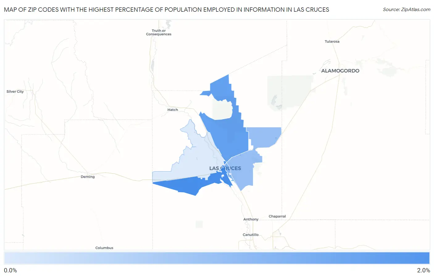 Zip Codes with the Highest Percentage of Population Employed in Information in Las Cruces Map