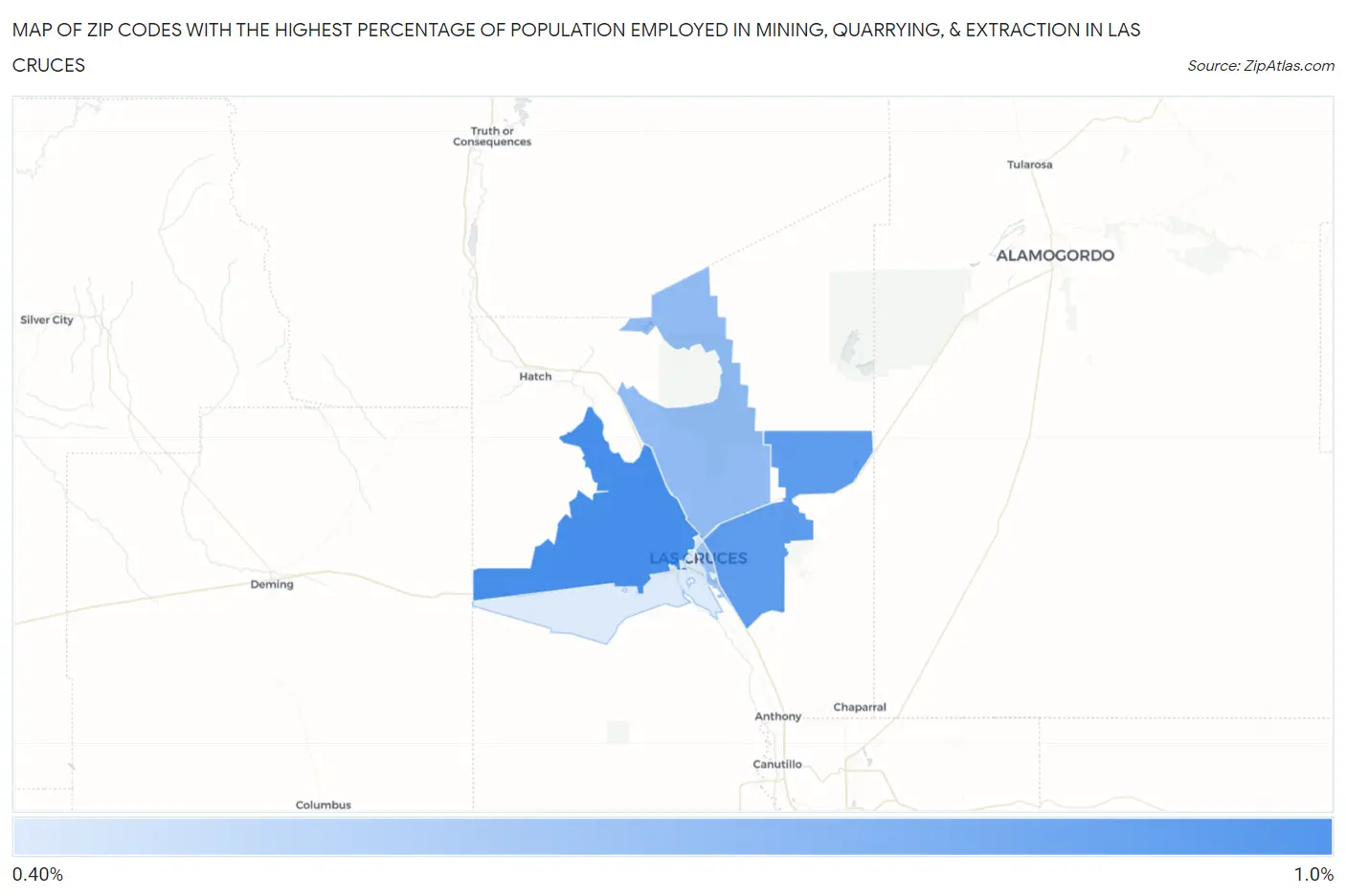 Zip Codes with the Highest Percentage of Population Employed in Mining, Quarrying, & Extraction in Las Cruces Map