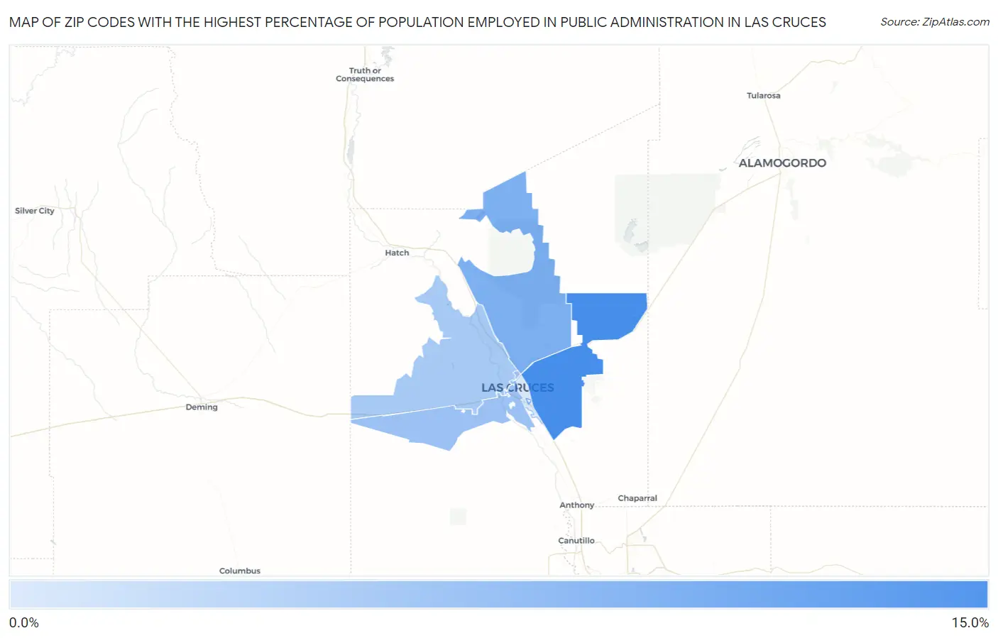 Zip Codes with the Highest Percentage of Population Employed in Public Administration in Las Cruces Map