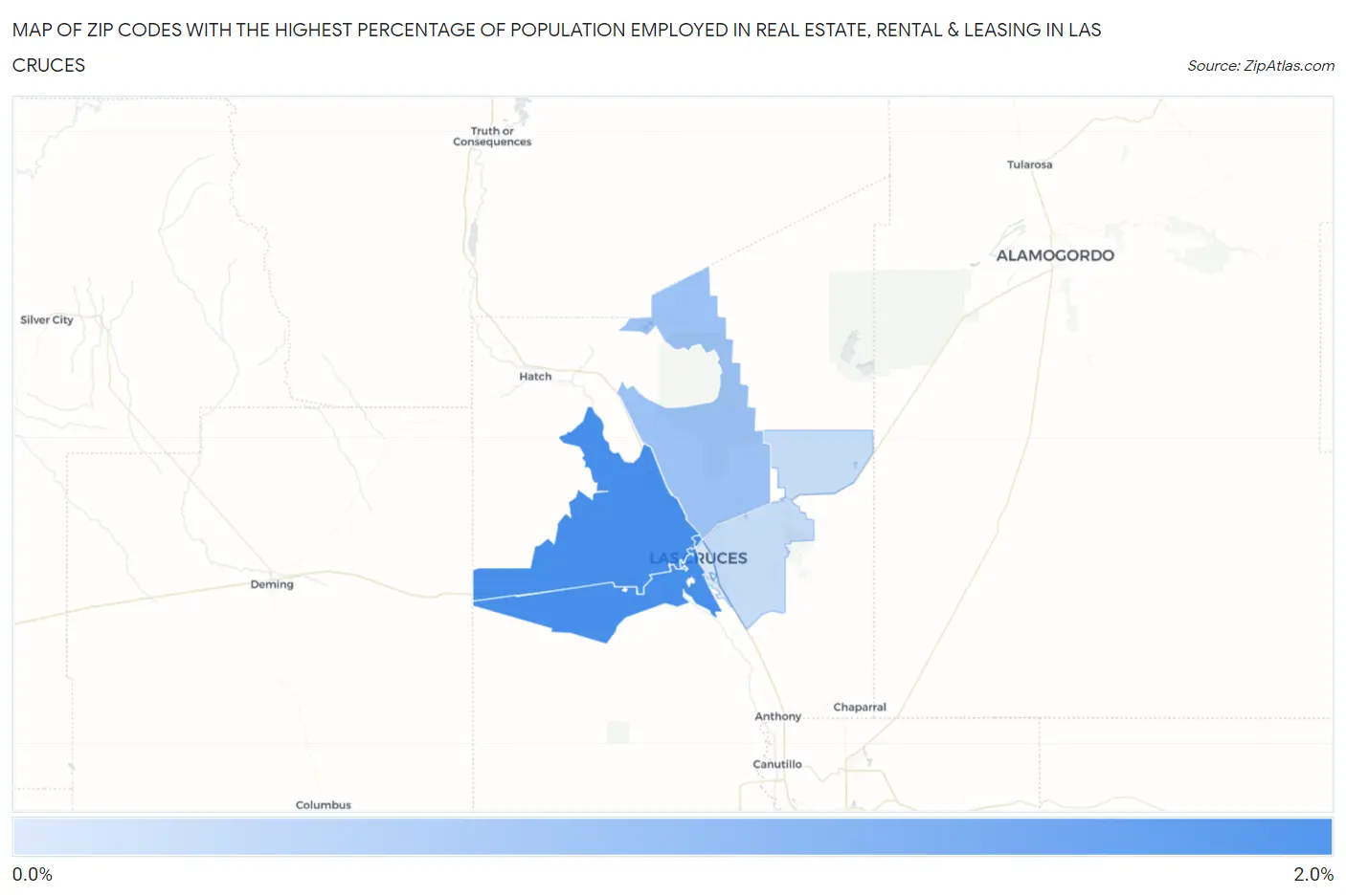 Zip Codes with the Highest Percentage of Population Employed in Real Estate, Rental & Leasing in Las Cruces Map