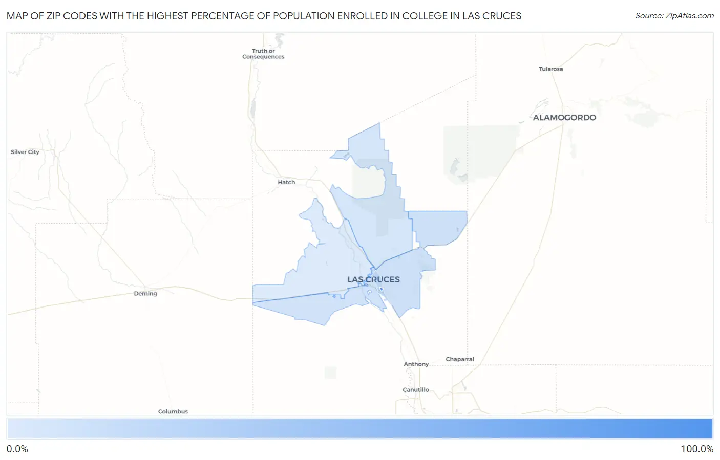 Zip Codes with the Highest Percentage of Population Enrolled in College in Las Cruces Map