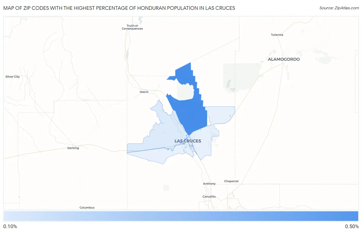Zip Codes with the Highest Percentage of Honduran Population in Las Cruces Map