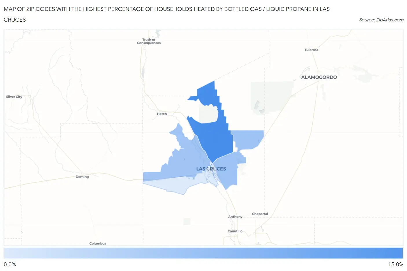 Zip Codes with the Highest Percentage of Households Heated by Bottled Gas / Liquid Propane in Las Cruces Map