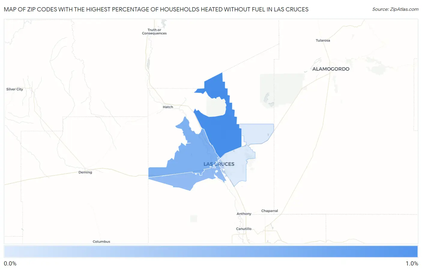 Zip Codes with the Highest Percentage of Households Heated without Fuel in Las Cruces Map