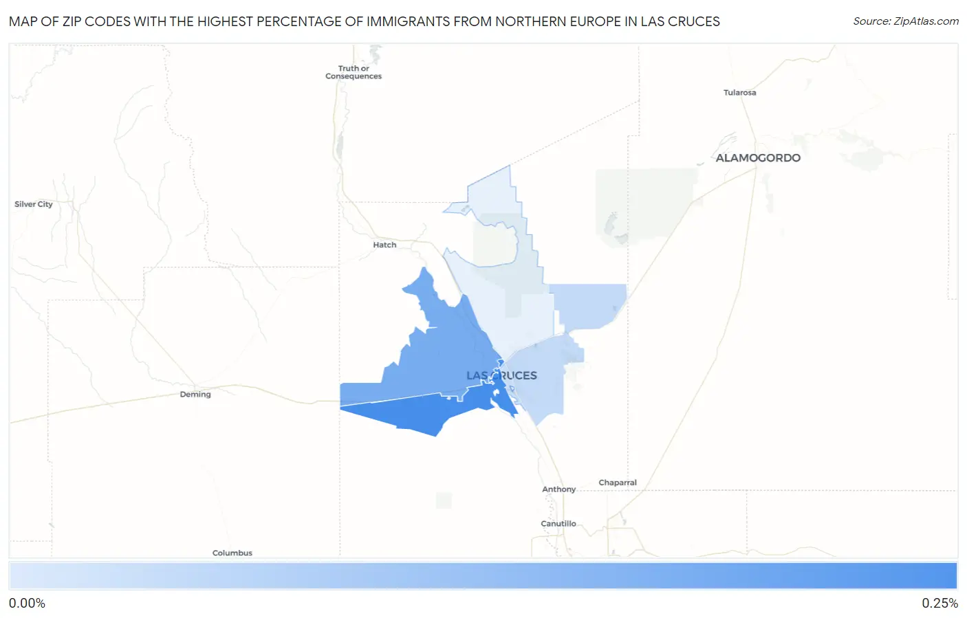 Zip Codes with the Highest Percentage of Immigrants from Northern Europe in Las Cruces Map
