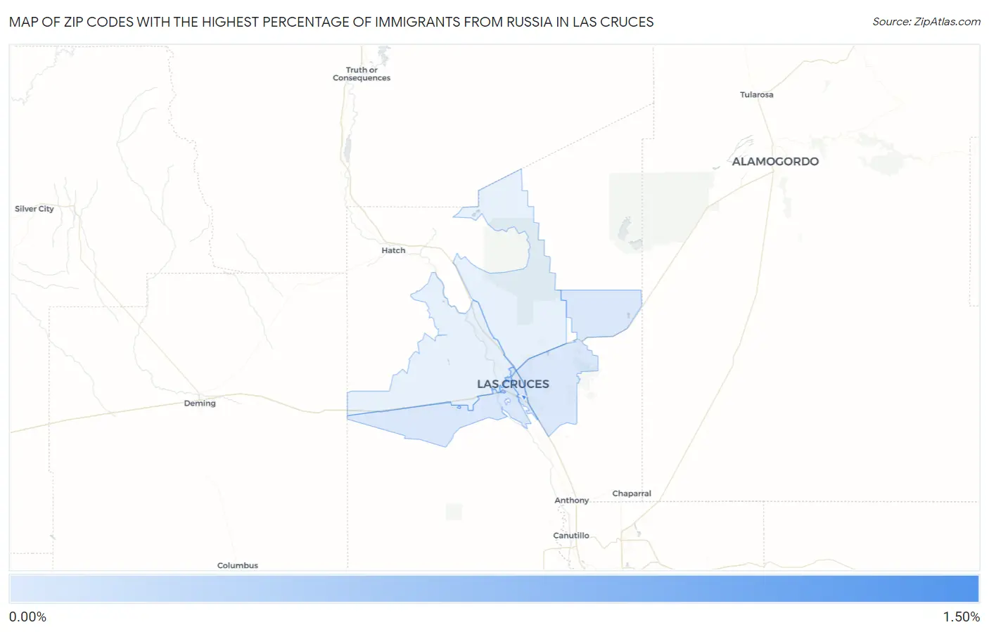 Zip Codes with the Highest Percentage of Immigrants from Russia in Las Cruces Map