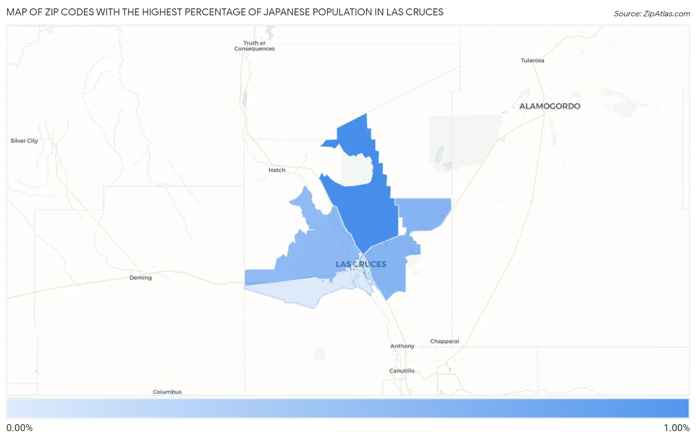 Zip Codes with the Highest Percentage of Japanese Population in Las Cruces Map