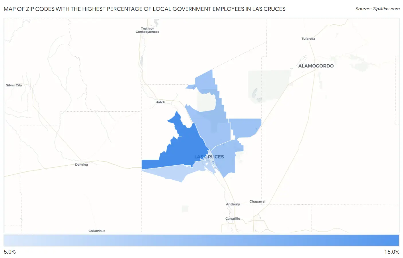 Zip Codes with the Highest Percentage of Local Government Employees in Las Cruces Map